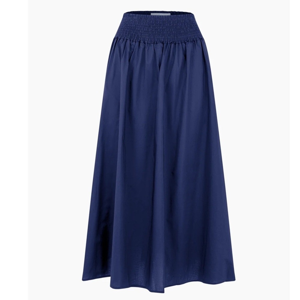 Hill House Home Delphine Nap Skirt Womens XS Navy Blue Smocked Cotton Midi Skirt - Picture 2 of 7